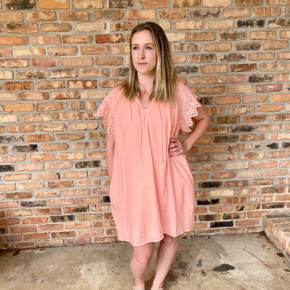 Who What Wear Coral Dress with Flutter Sleeve